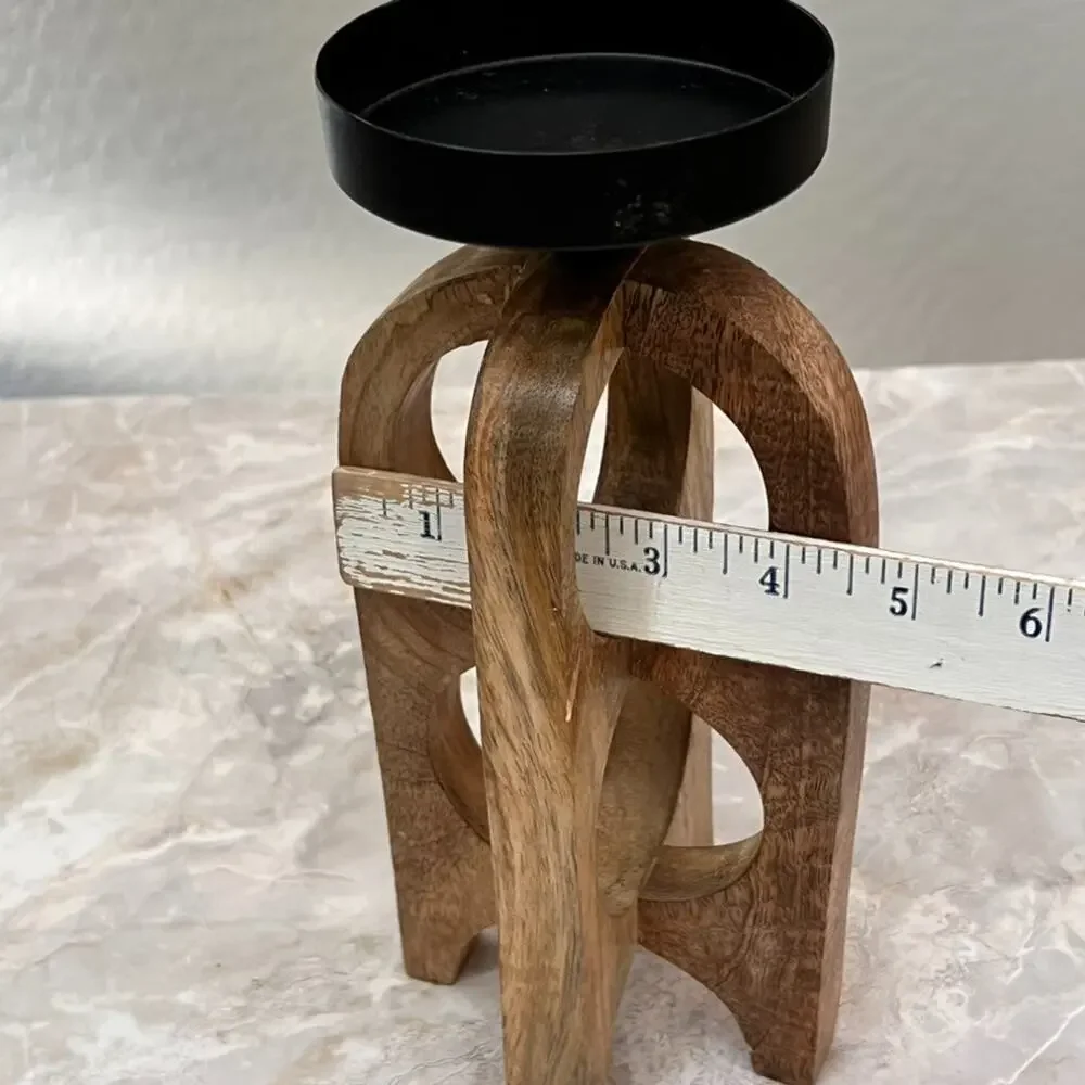 Split P Tall Geo Candle Holder Pillar Wood Metal Geometric Modern Minimalist